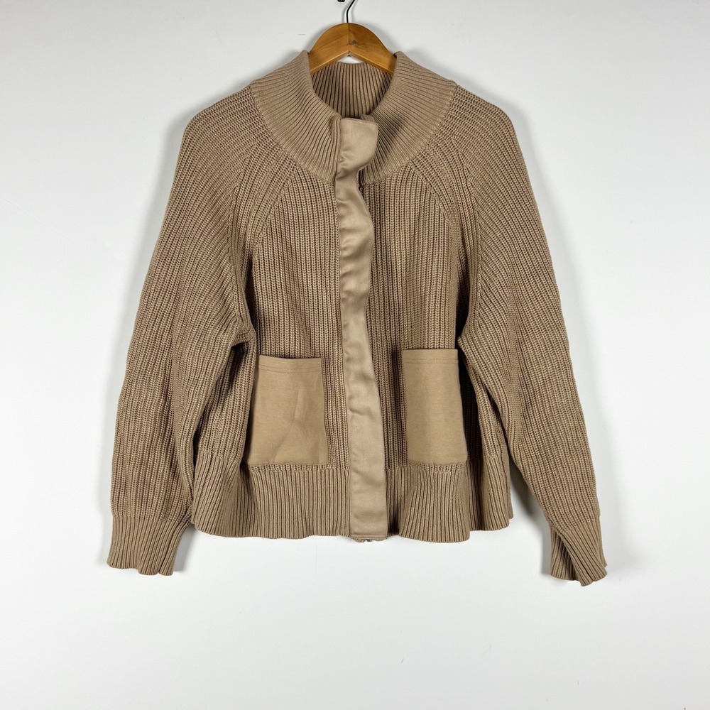 Varley Delfern Cotton Knit Full Zip Cardigan Sweater Iced Coffee Large